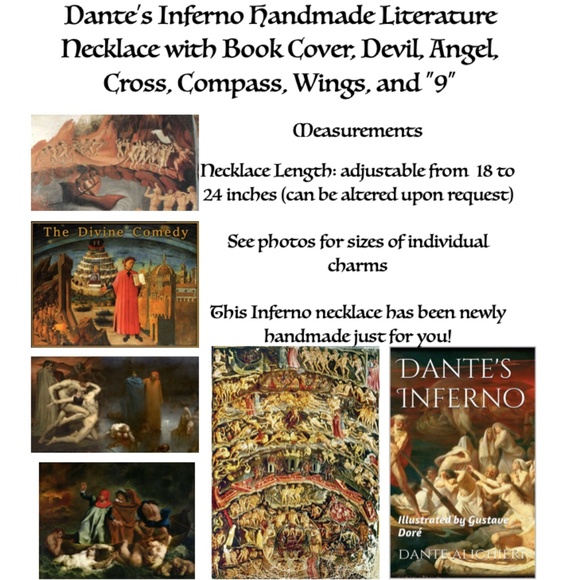 Dante's Inferno Handmade Literature Necklace, Book Cover, Devil, Angel, Cross, 9 - Picture 14 of 15